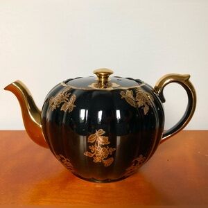 Elegant Cobalt Blue With Gold Floral Accent Tea Pot